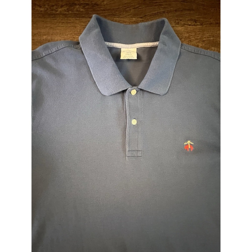Brooks Brothers 1818 Mens Slim Fit Blue Pique Cotton Polo Shirt XXLarge Logo B15